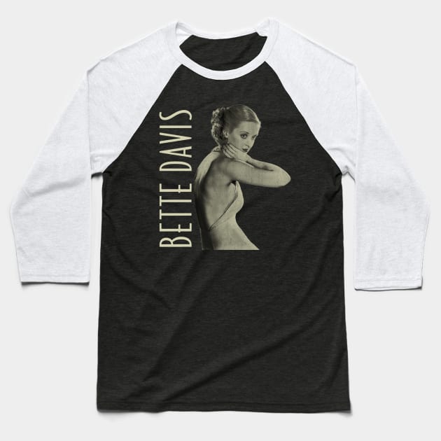 Bette Davis - Vintage Art Baseball T-Shirt by CANDY MARKET